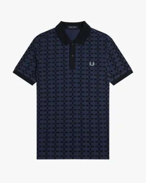 Fred Perry Jacquard Print Polo Shirt - Tennis Blue