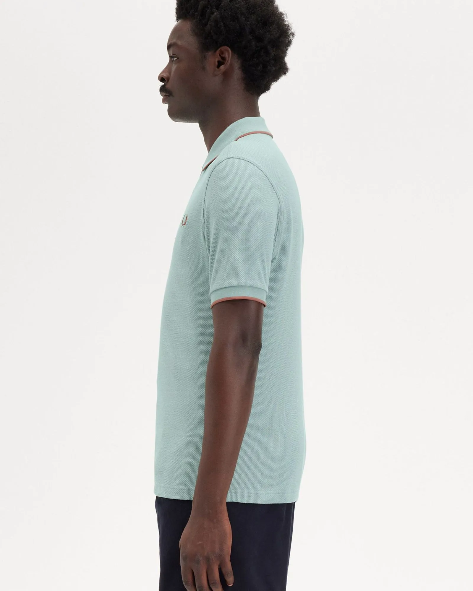 Fred Perry Textured Zip Neck Polo Shirt - Silver Blue