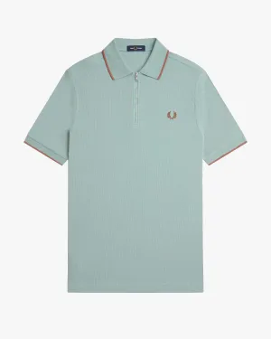 Fred Perry Textured Zip Neck Polo Shirt - Silver Blue