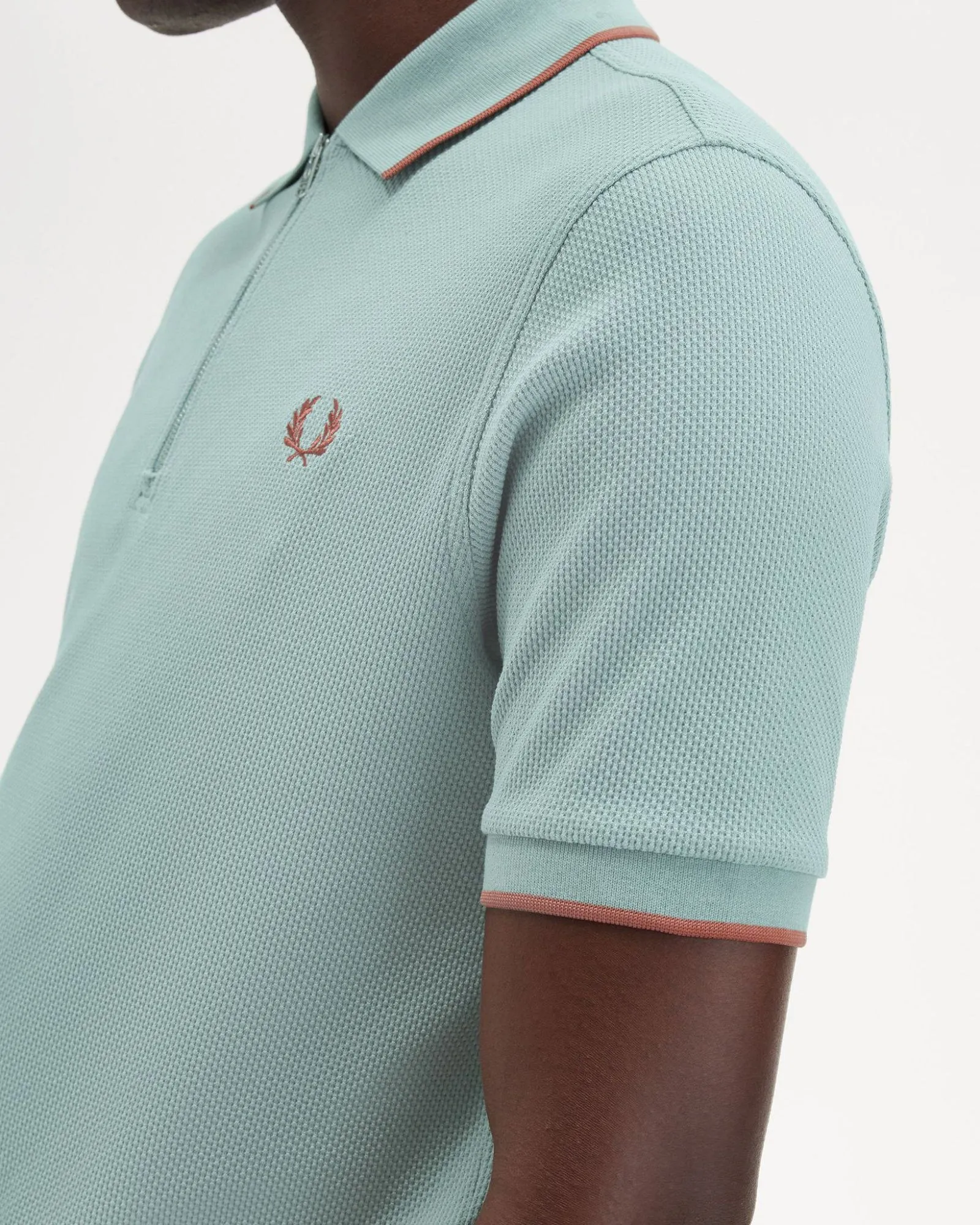 Fred Perry Textured Zip Neck Polo Shirt - Silver Blue
