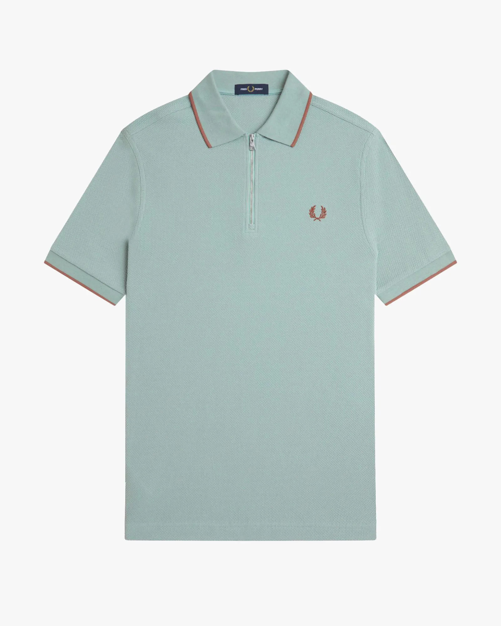 Fred Perry Textured Zip Neck Polo Shirt - Silver Blue