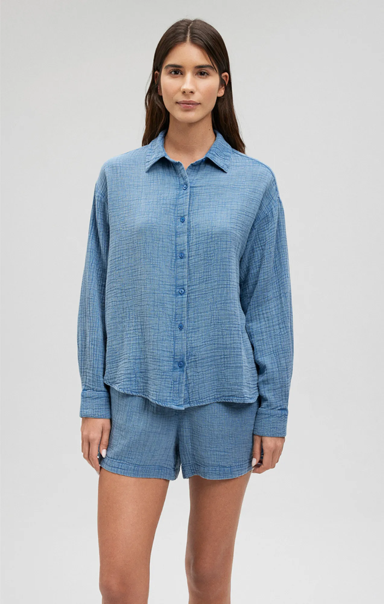 GAUZE LONG SLEEVE SHIRT IN CORONET BLUE