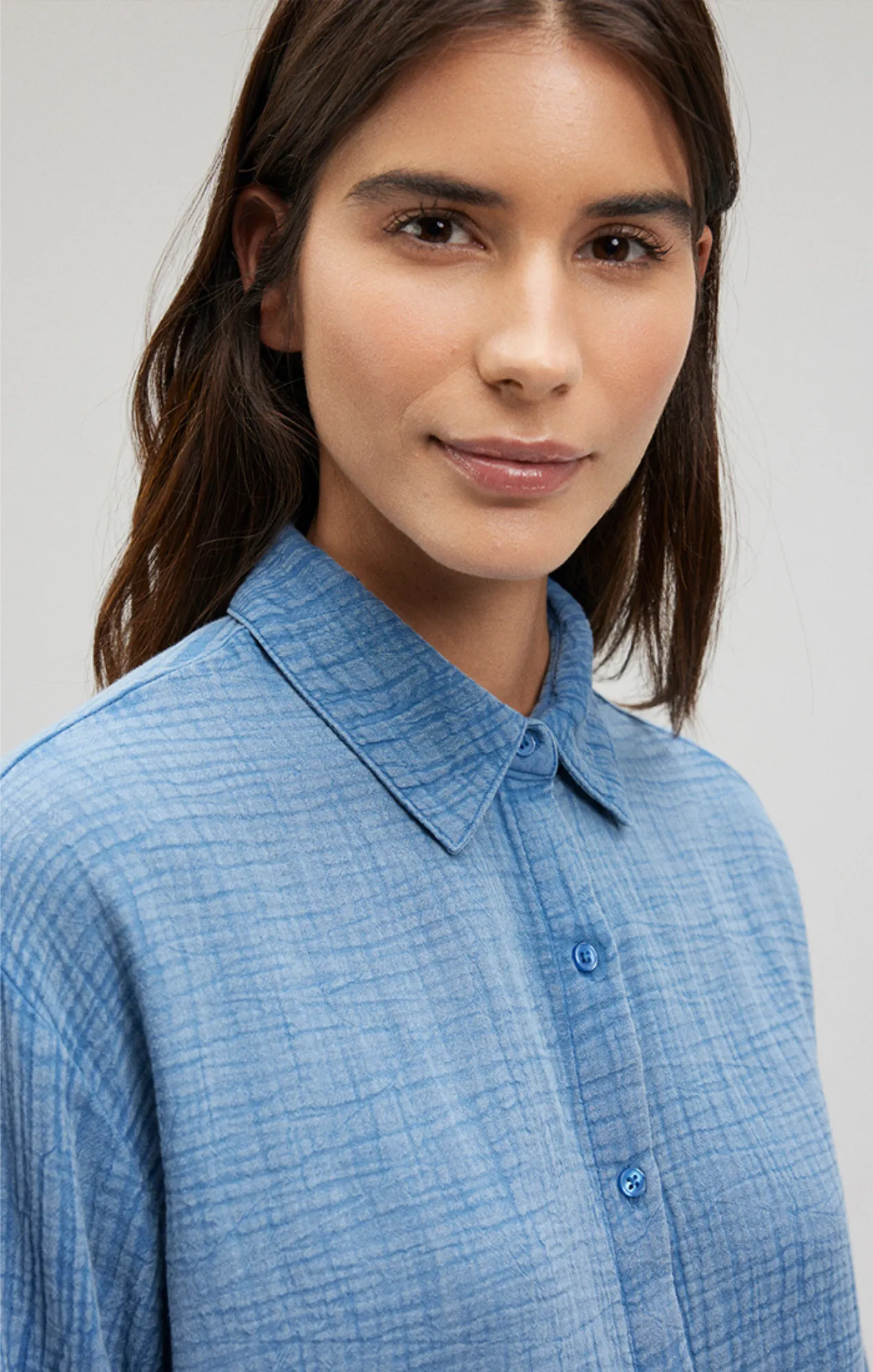 GAUZE LONG SLEEVE SHIRT IN CORONET BLUE