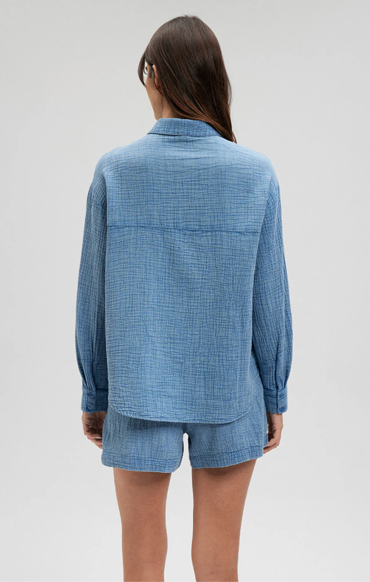 GAUZE LONG SLEEVE SHIRT IN CORONET BLUE