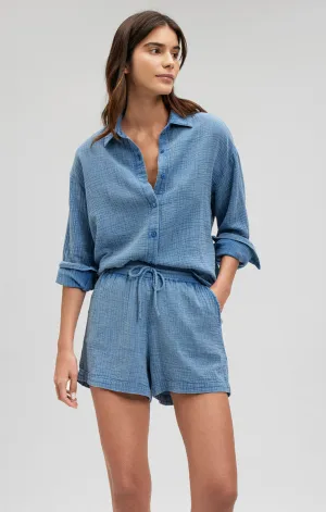 GAUZE LONG SLEEVE SHIRT IN CORONET BLUE