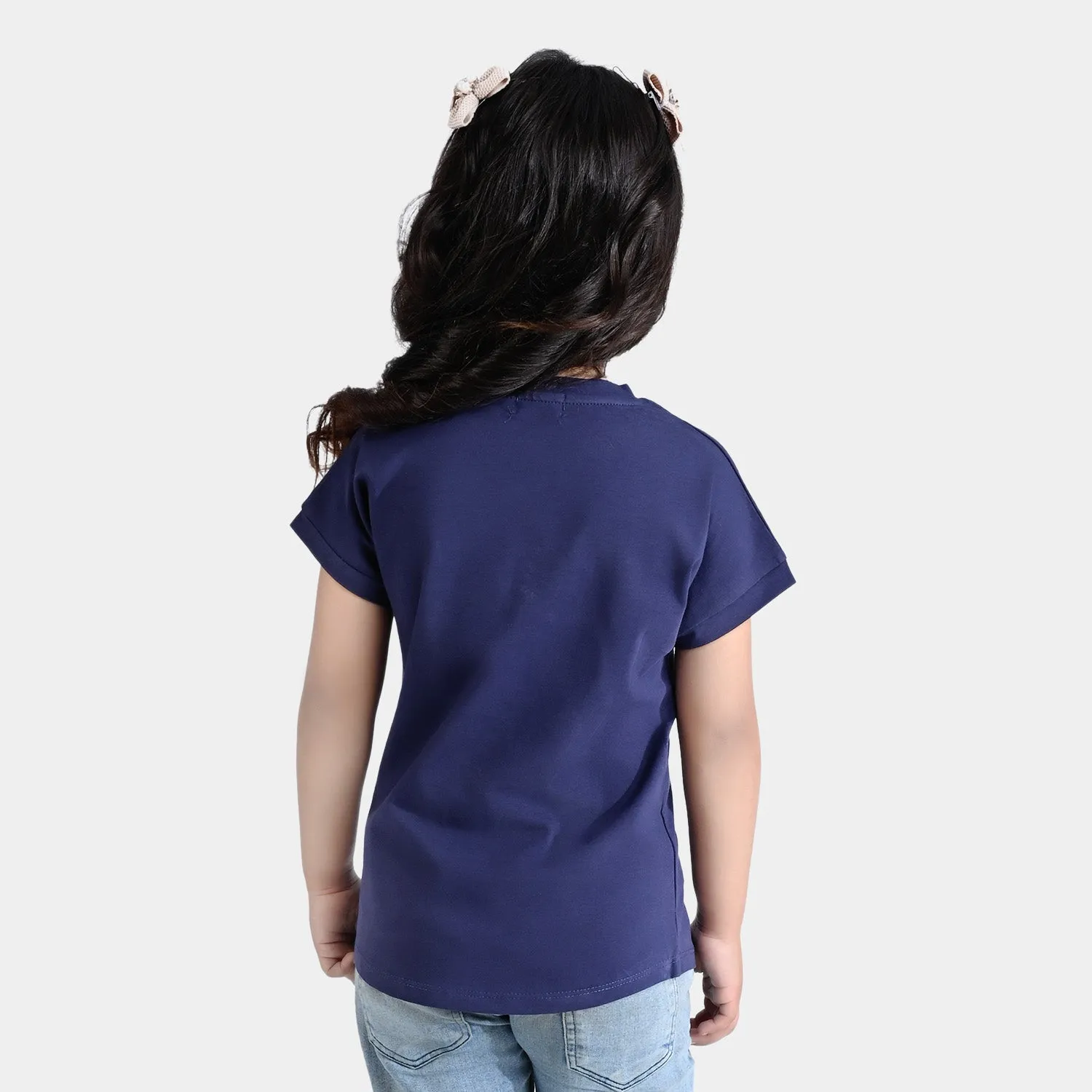Girls Lycra Jersey T-Shirt Fruits-NAVY