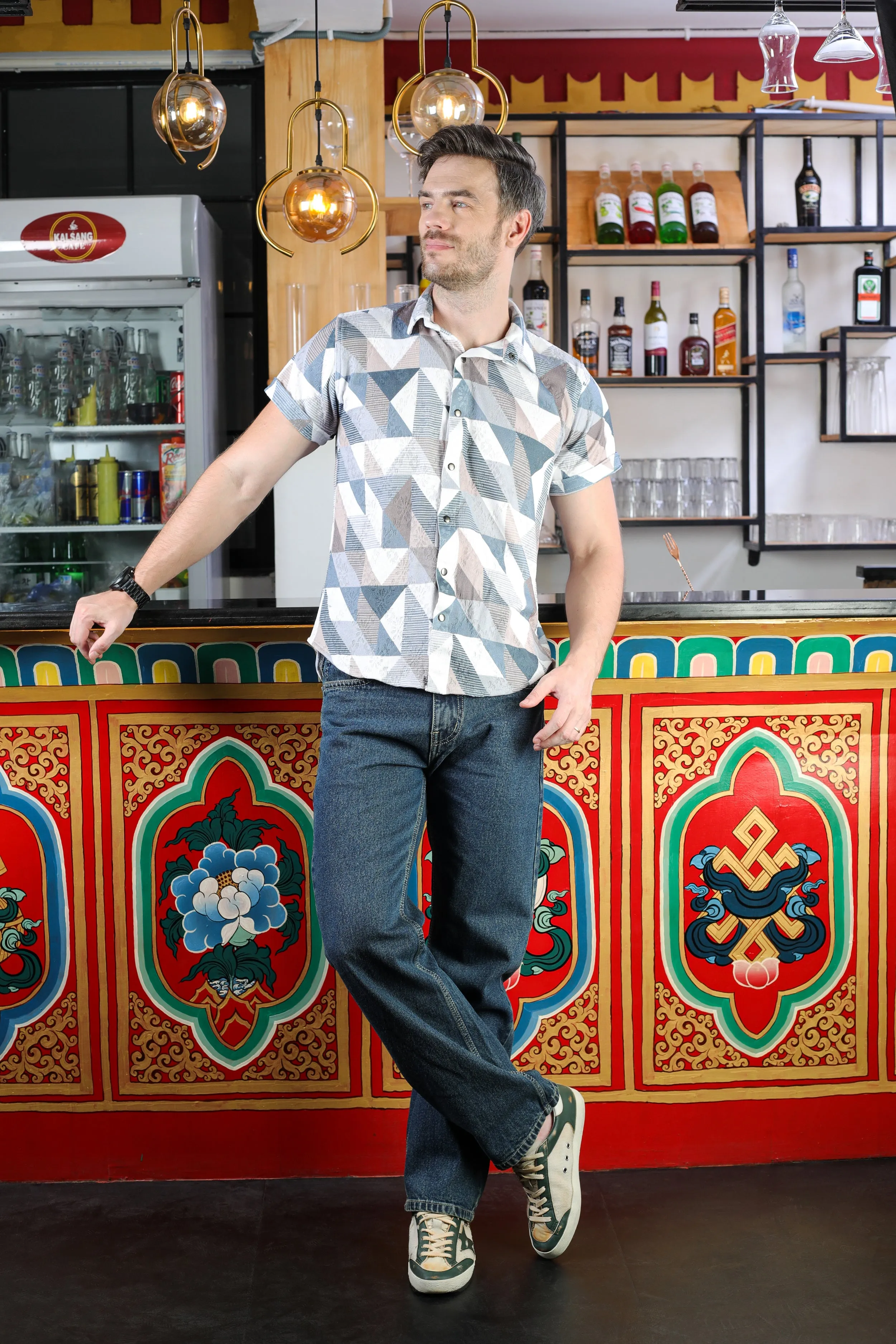 Halfsleeve Blue Printed knit Shirt