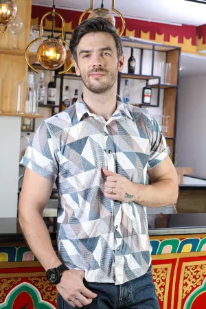 Halfsleeve Blue Printed knit Shirt