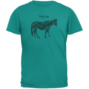Horse Scribble Drawing Jade Green Adult T-Shirt