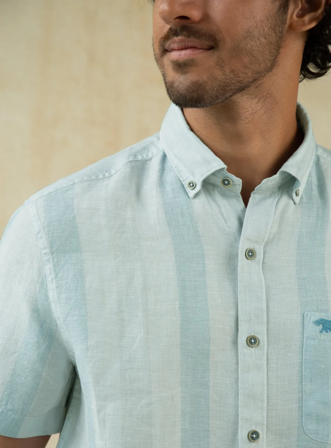 Juniper Stripe Linen Half Shirt