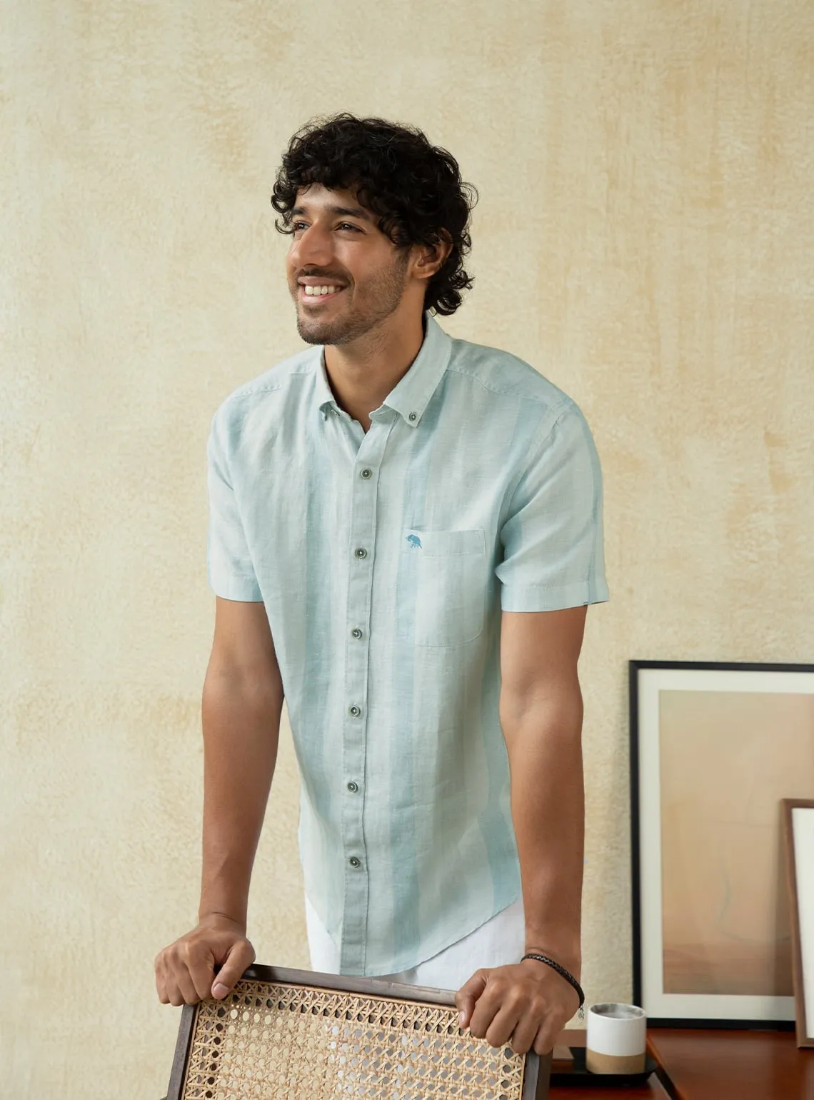 Juniper Stripe Linen Half Shirt