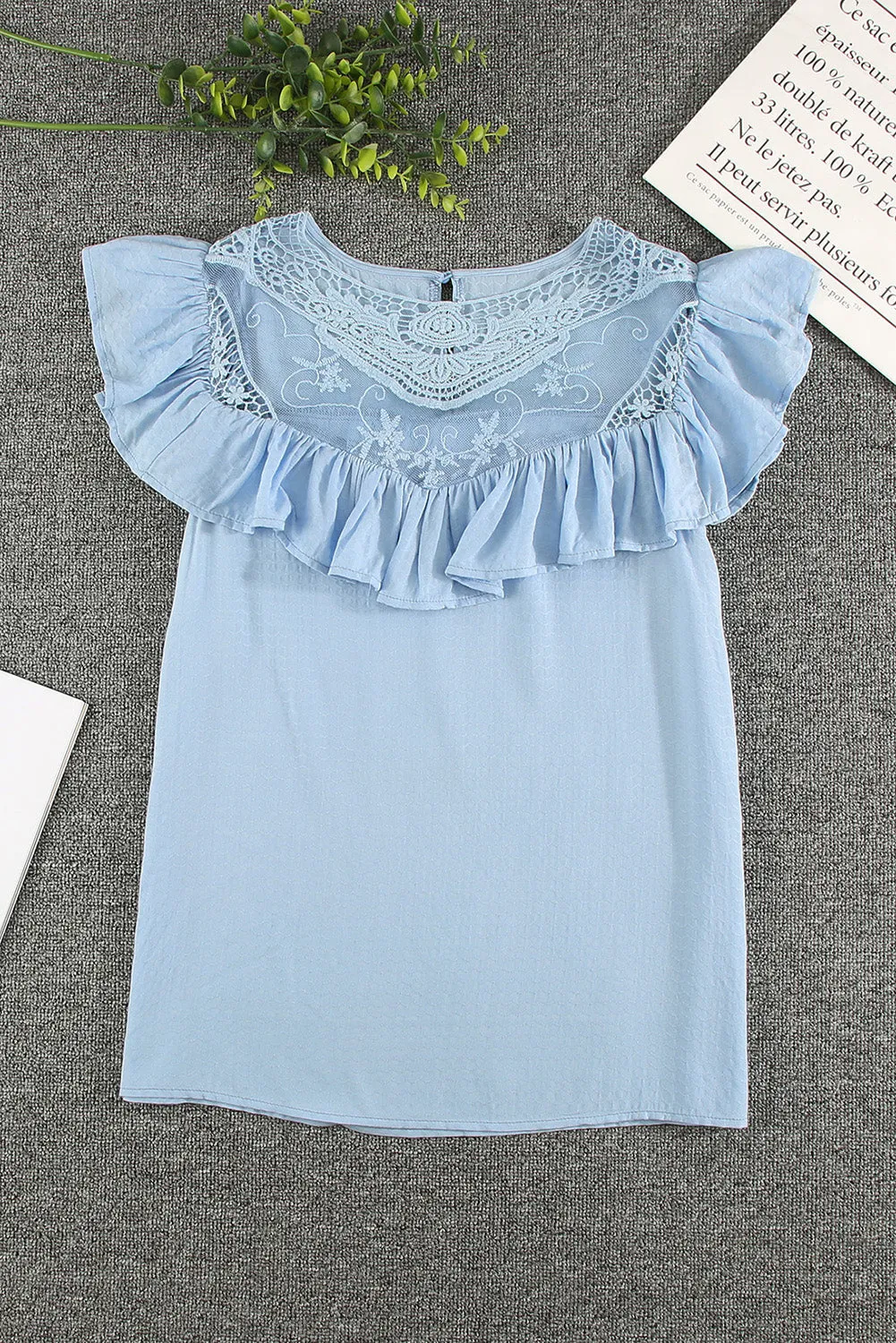 Lace Splicing Ruffled Short Sleeve T-shirt