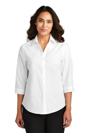 Ladies' Carefree Poplin Shirt 3/4 Sleeve - White