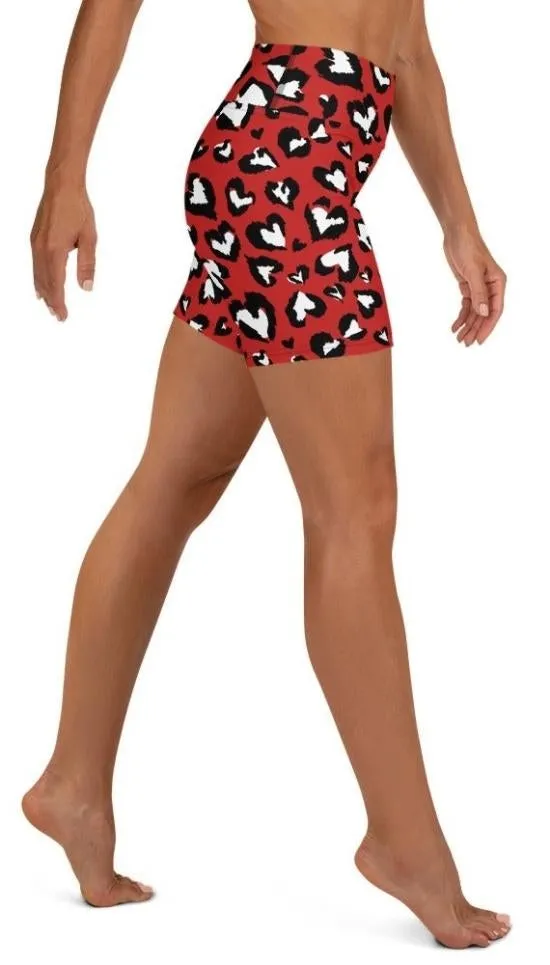 Leopard Hearts Yoga Shorts