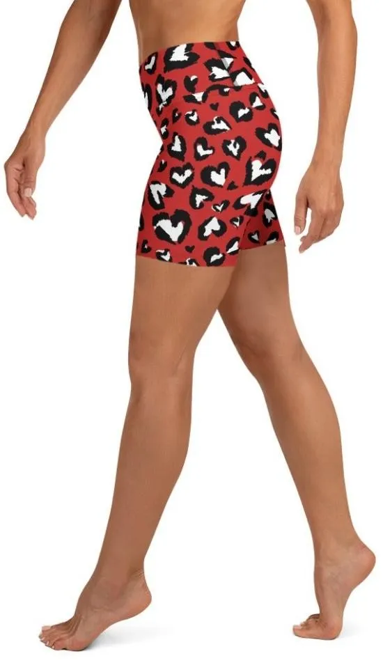 Leopard Hearts Yoga Shorts