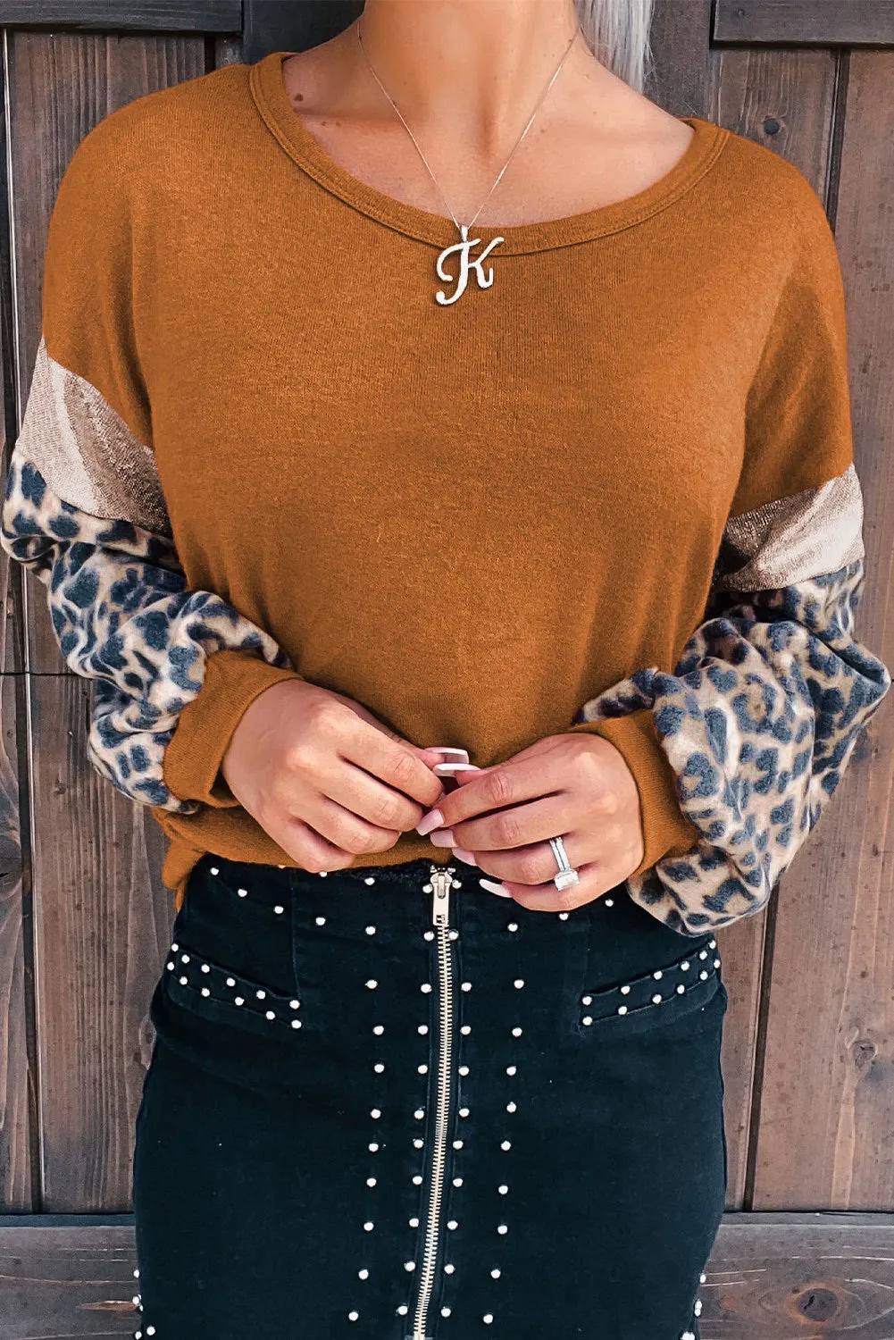 Leopard Sequin Patchwork Long Sleeve Top