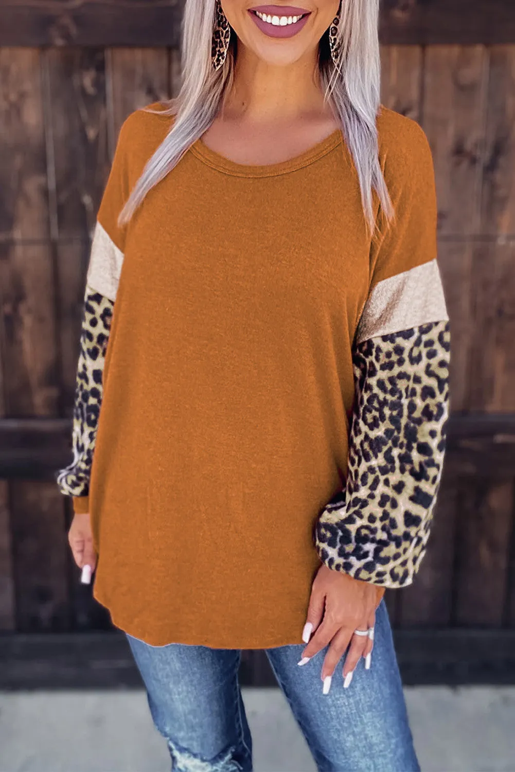 Leopard Sequin Patchwork Long Sleeve Top