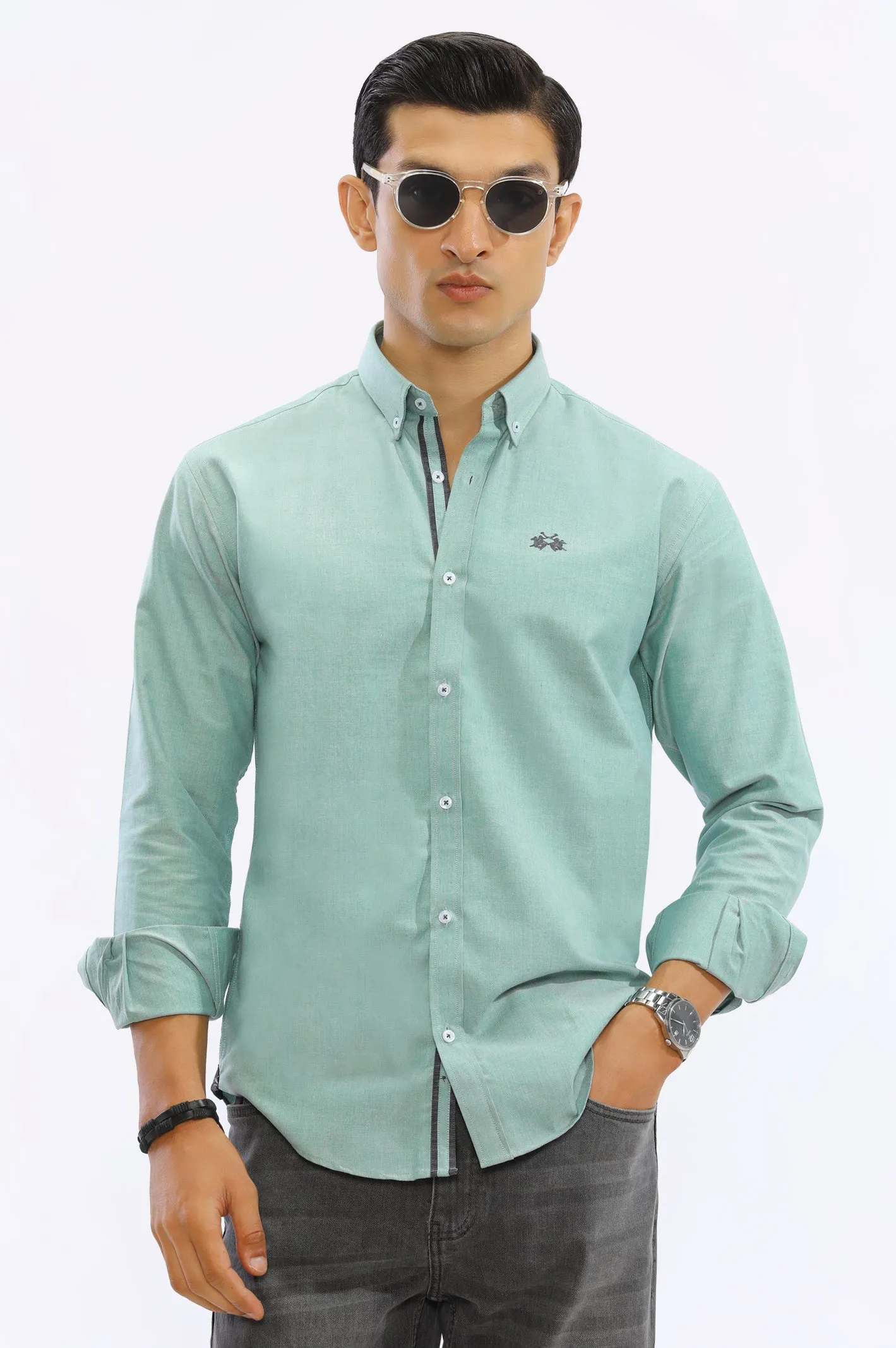 Light Green Textured Casual Shirt