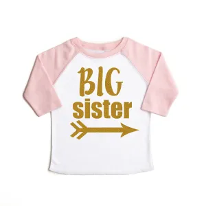 Light Pink Big Sister Raglan - gold shimmer