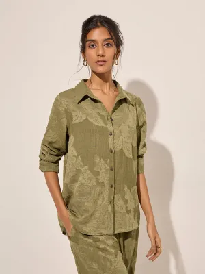 LOV Olive Floral Patterned Cotton Shirt