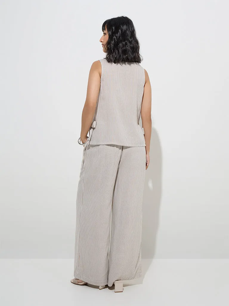 LOV Taupe Stripe Patterned Top