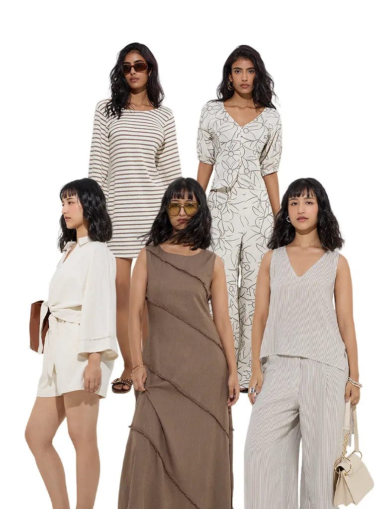 LOV Taupe Stripe Patterned Top