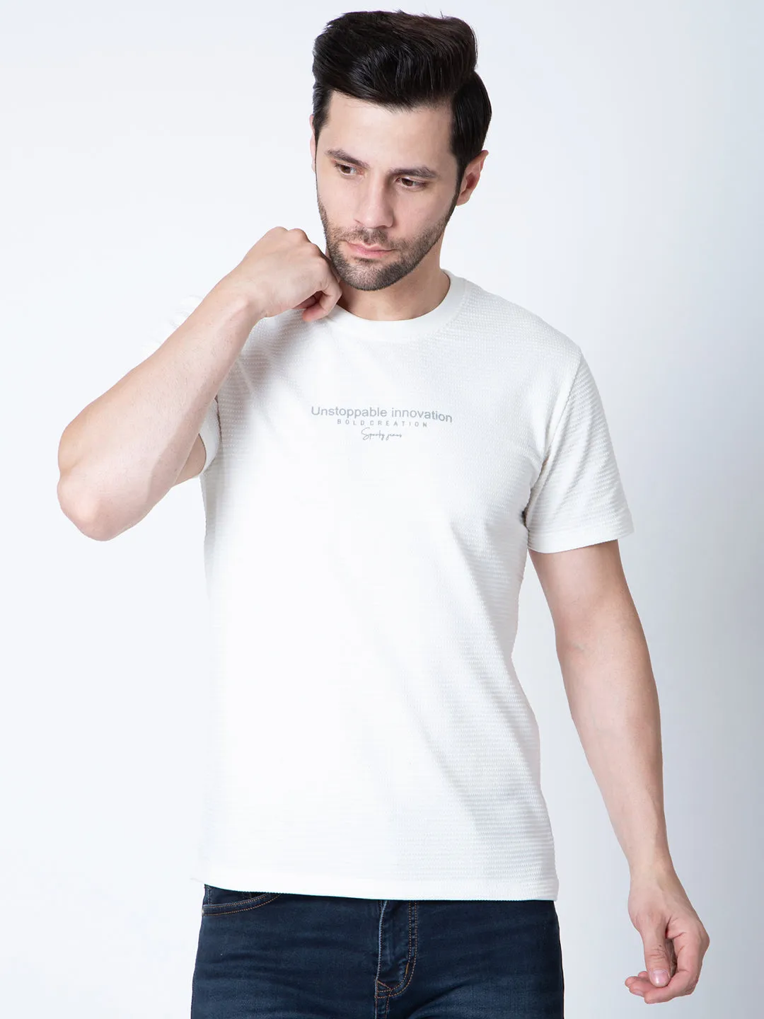 Men  Jaquard White T-Shirt
