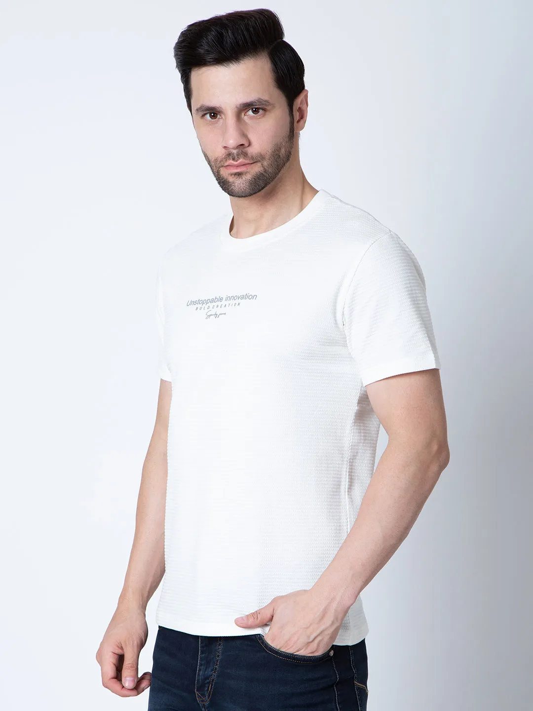 Men  Jaquard White T-Shirt