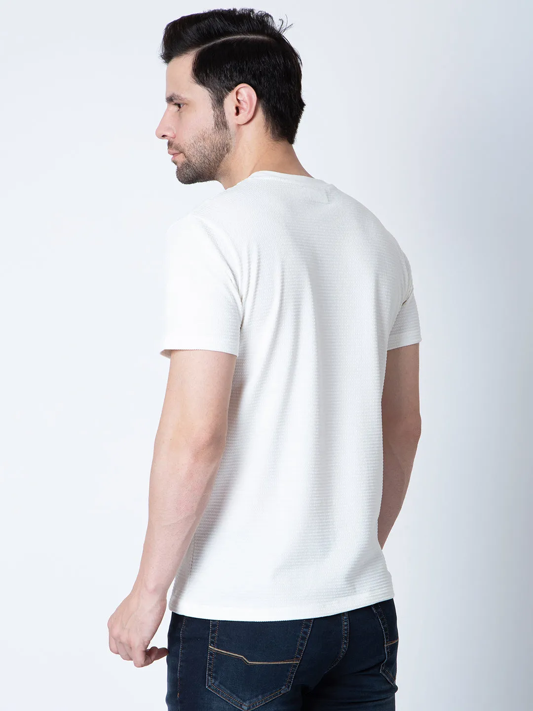 Men  Jaquard White T-Shirt