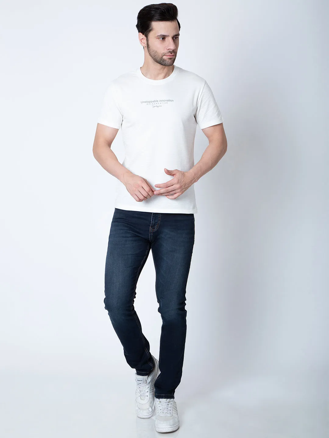 Men  Jaquard White T-Shirt