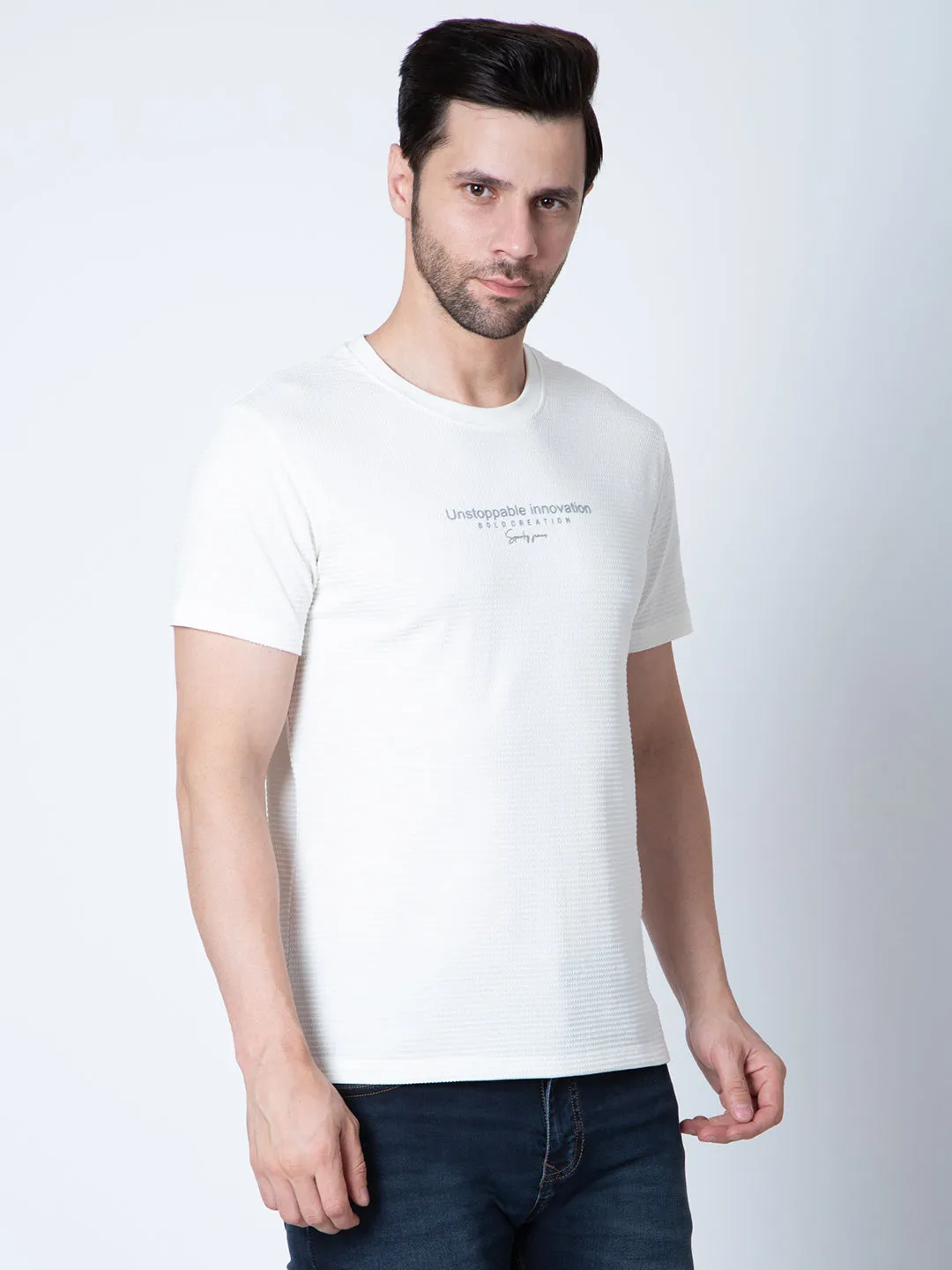 Men  Jaquard White T-Shirt