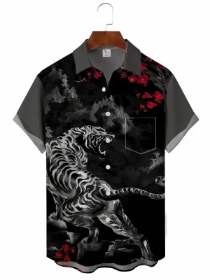 Men's Artistic Tie Dye Tiger Short Sleeve Shirt