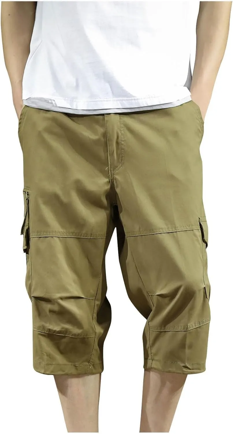 Mens Athletic Pants Casual Stylish Cotton Solid Multi Pockets Cargo Shorts Big and Tall Utility Tooling Shorts