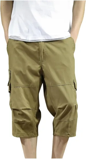 Mens Athletic Pants Casual Stylish Cotton Solid Multi Pockets Cargo Shorts Big and Tall Utility Tooling Shorts