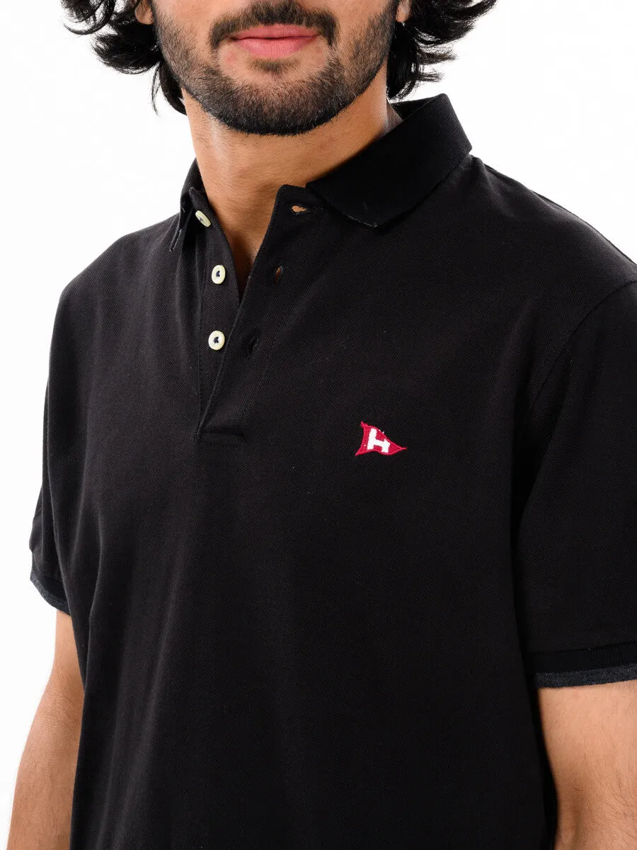 Men's Black Iconic Mesh Regular Fit Short Sleeve Polo Shirt