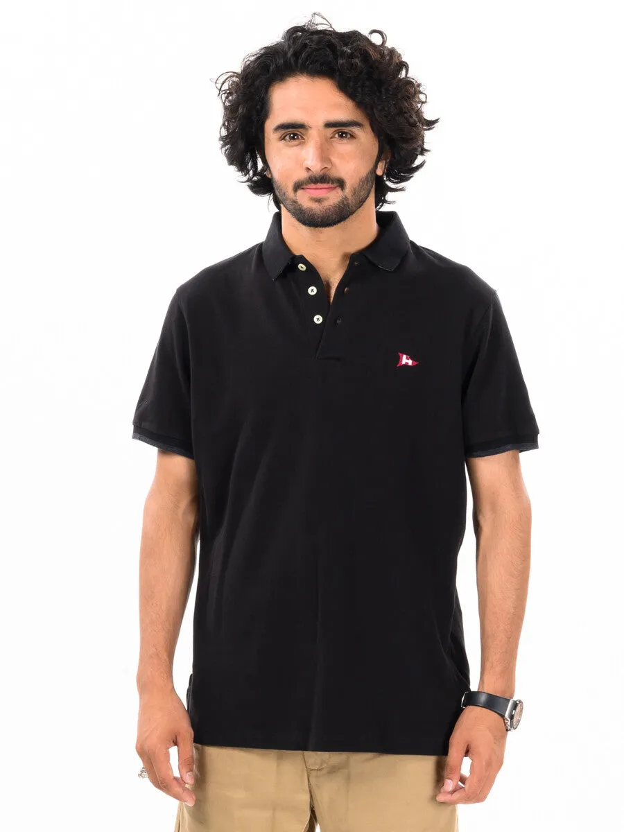 Men's Black Iconic Mesh Regular Fit Short Sleeve Polo Shirt