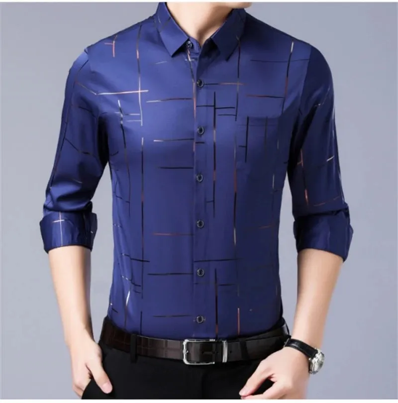 Men's Casual and Fashionable Long Sleeved Printed Shirt