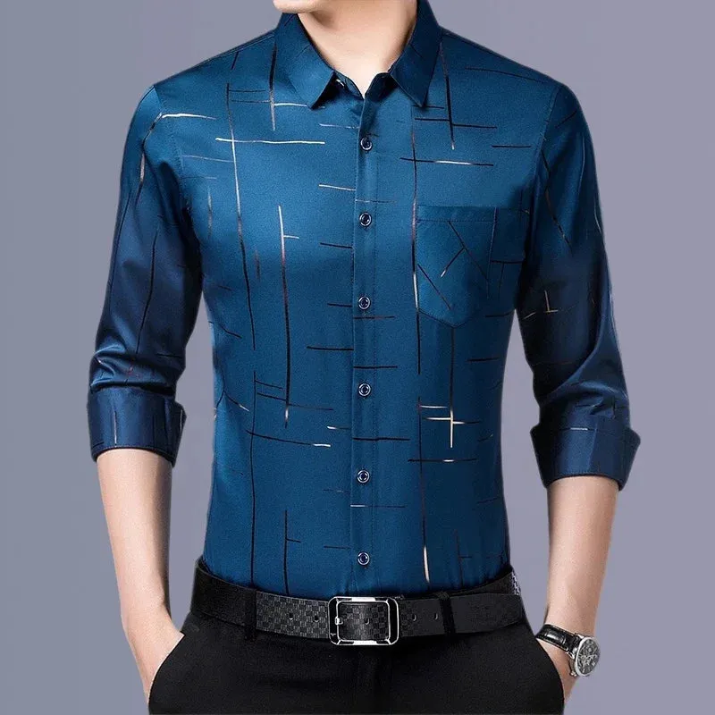 Men's Casual and Fashionable Long Sleeved Printed Shirt