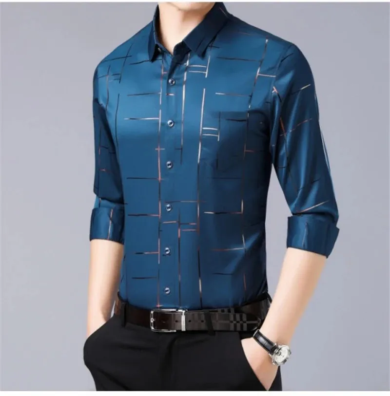 Men's Casual and Fashionable Long Sleeved Printed Shirt