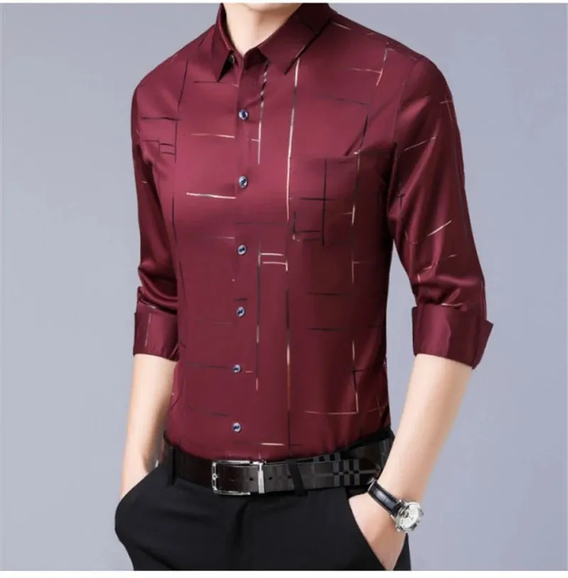 Men's Casual and Fashionable Long Sleeved Printed Shirt