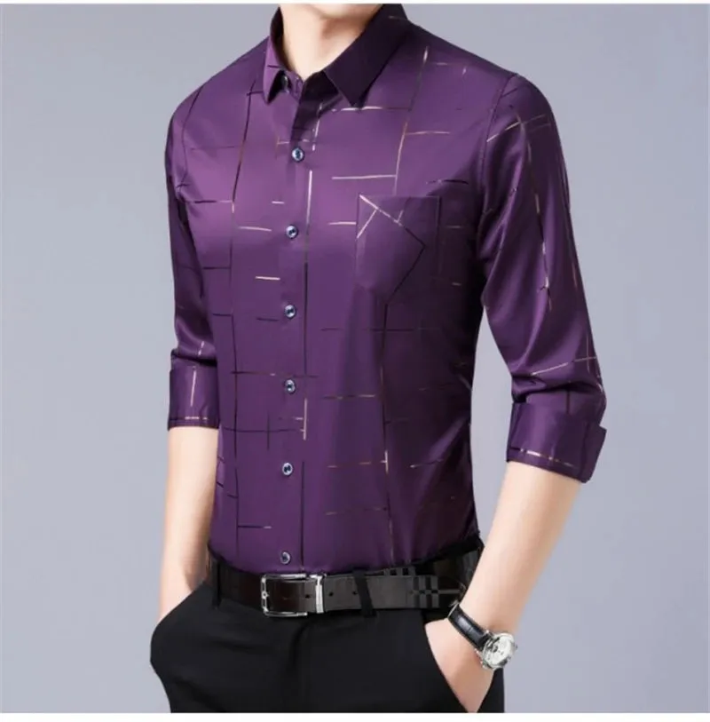 Men's Casual and Fashionable Long Sleeved Printed Shirt
