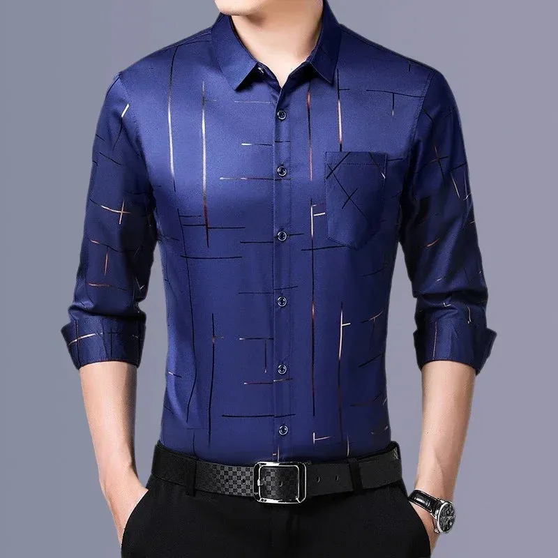 Men's Casual and Fashionable Long Sleeved Printed Shirt