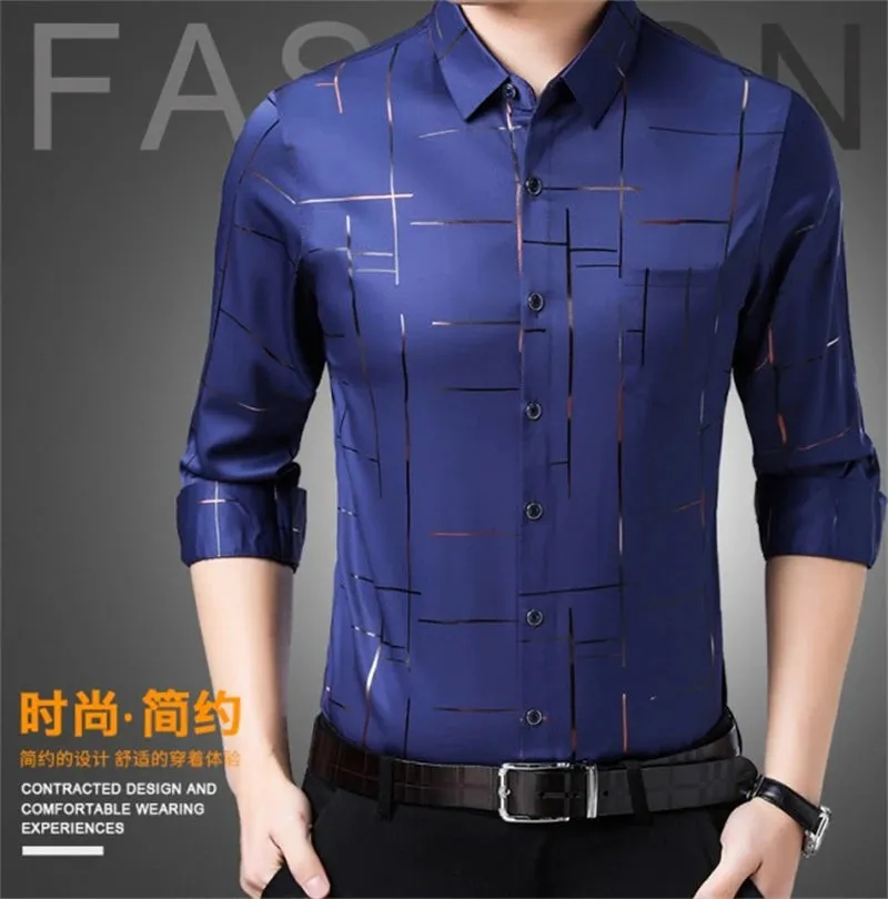 Men's Casual and Fashionable Long Sleeved Printed Shirt