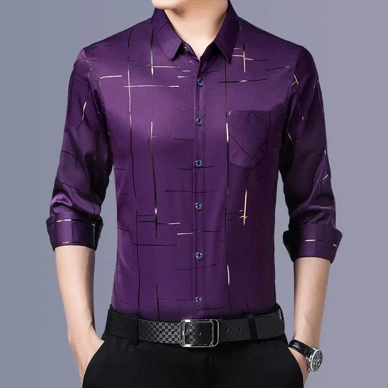 Men's Casual and Fashionable Long Sleeved Printed Shirt