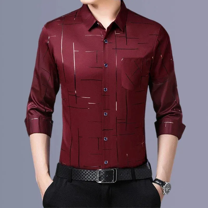 Men's Casual and Fashionable Long Sleeved Printed Shirt