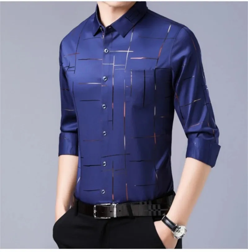 Men's Casual and Fashionable Long Sleeved Printed Shirt