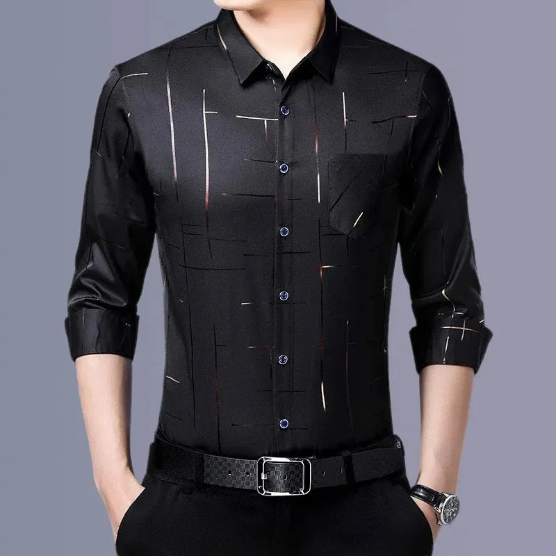Men's Casual and Fashionable Long Sleeved Printed Shirt