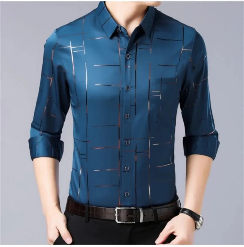 Men's Casual and Fashionable Long Sleeved Printed Shirt