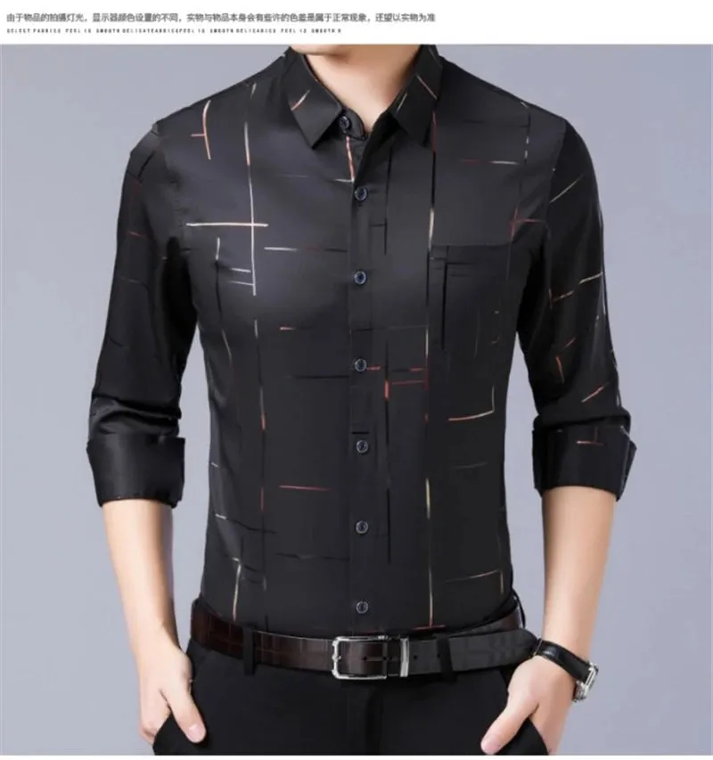 Men's Casual and Fashionable Long Sleeved Printed Shirt