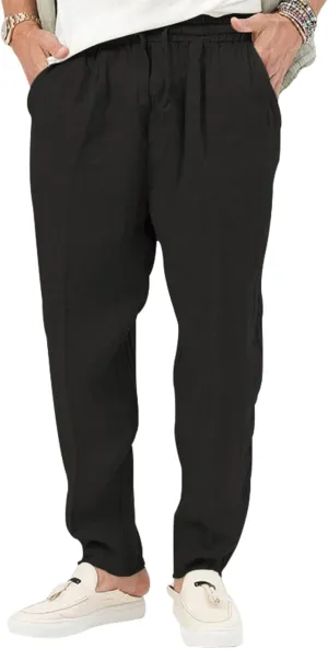 Mens Casual Lightweight Linen Pants Elastic Waist Drawstring Trousers Summer Beach Yoga Pants